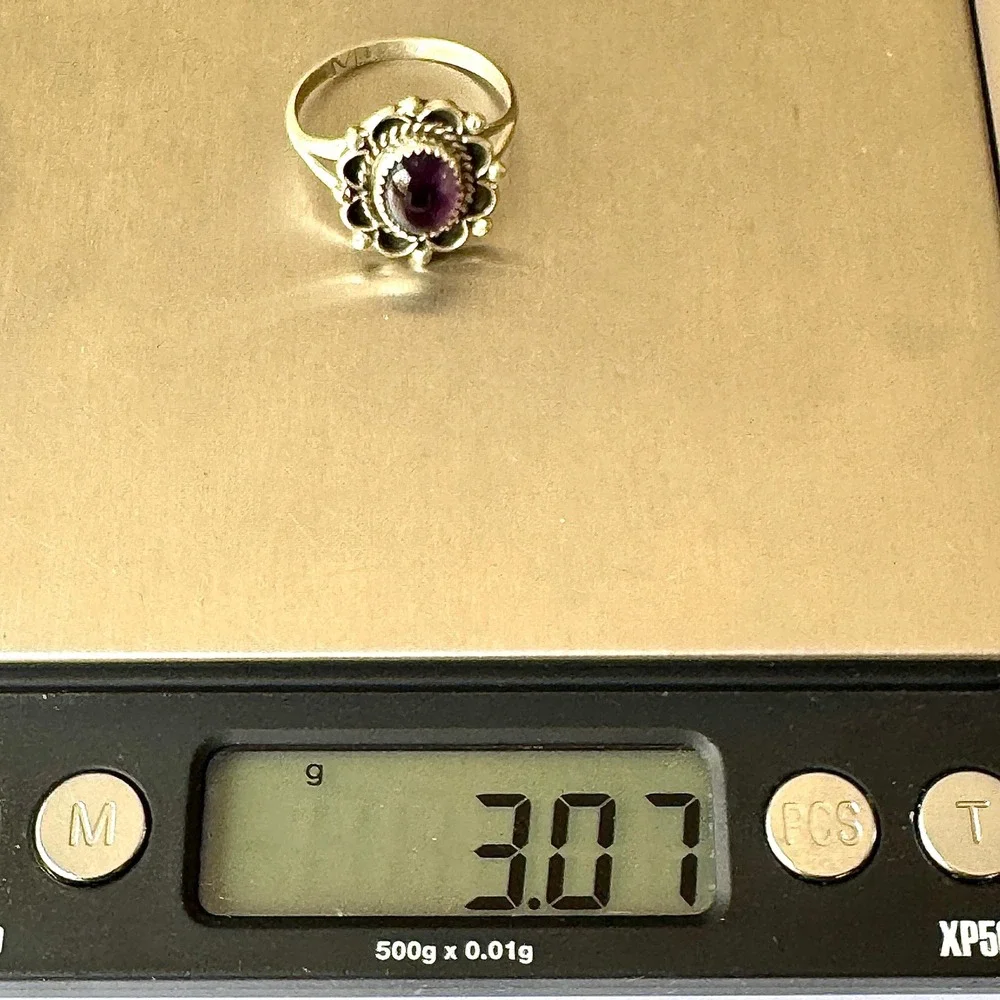 Navajo Flower Ring Purple Amethyst Sz 9.5 Sterling Silver Native Signed Morgan